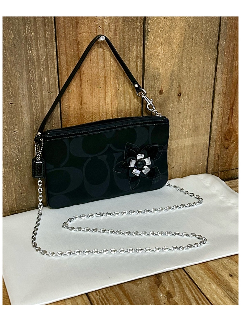 Coach Signature Floral Zip Wristlet with Free Chain Strap & Dust Bag. - Picture 8 of 16